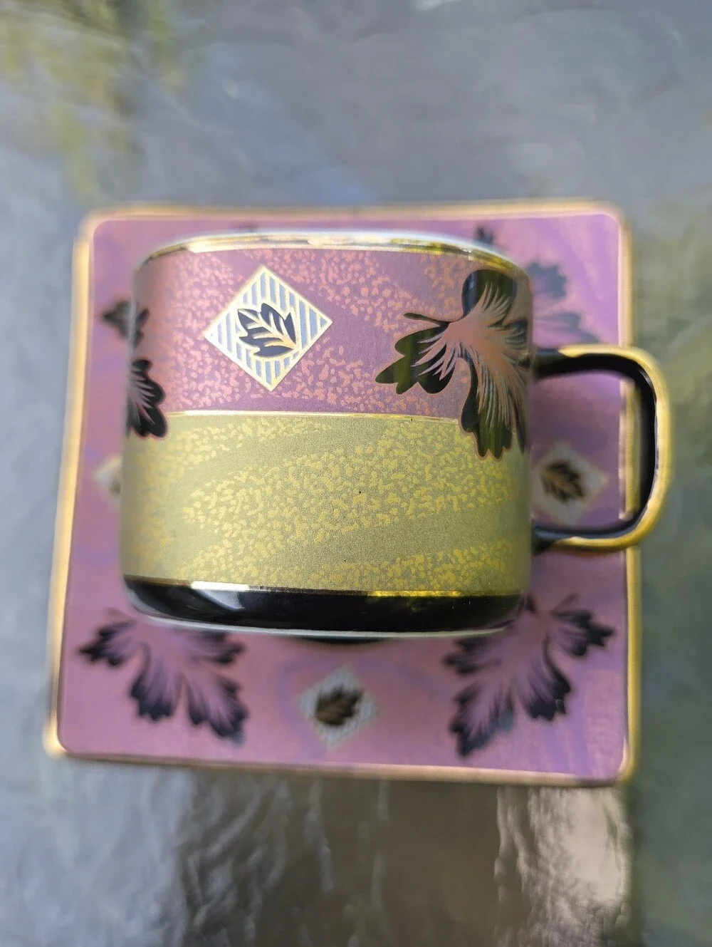 Alpine Cuisine Fine Porcelain Germany Espresso Cup Saucer Gold Leaf Demitasse Vt